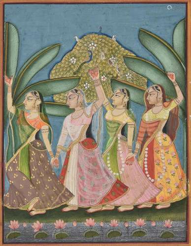 The Dancing Gopis, Indian miniature on card, Mewar school [I...