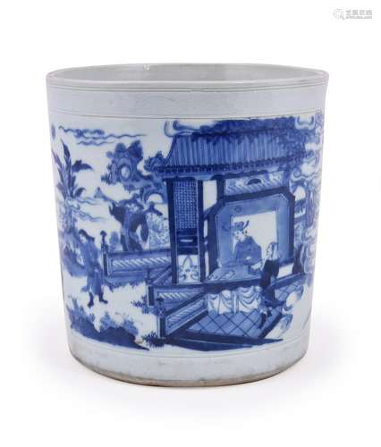 A large Chinese blue and white brush pot