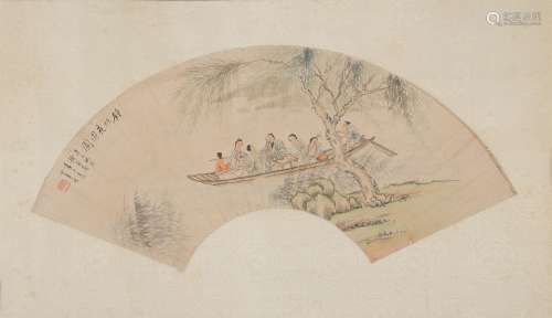 A Chinese fan painting by Xu Ju'an (1890-1964), Riverscape