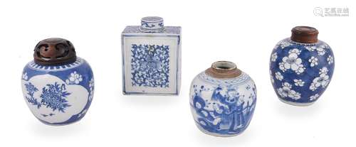 A Chinese large blue and white tea caddy