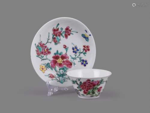 A Chinese porcelain famille rose semi-eggshell tea bowl and ...