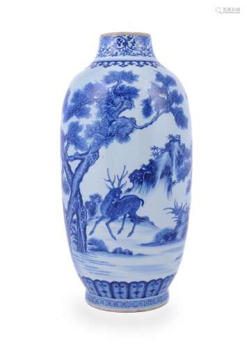 A Chinese blue and white 'deer and crane' vase