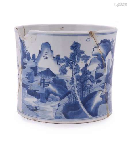 A Chinese blue and white brush vase