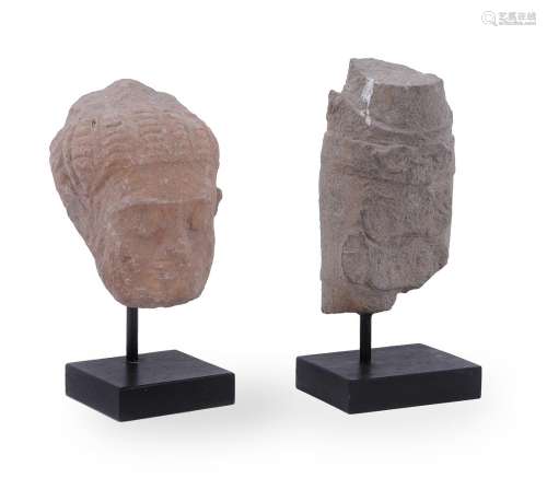 Two Khmer grey sandstone fragments