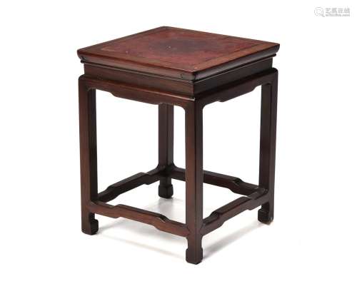A Chinese hongmu and burl wood table-form stand