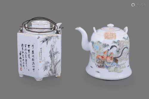 Two Chinese qianjiang-enamelled teapots