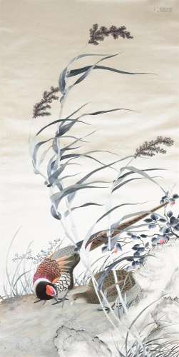 A Chinese 'Pheasant' silk embroidered panel
