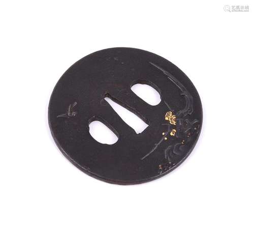 Shoami Kazumitsu: A Circular Iron Shoami School Tsuba decora...