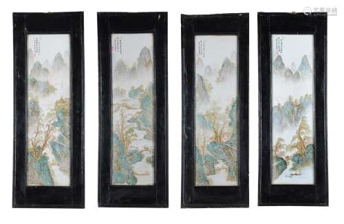 A set of four Chinese enamelled porcelain panels