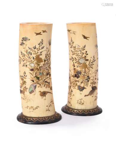 Y A Pair of Japanese Ivory Tusk Vases