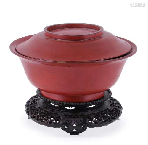 A Japanese red lacquer bowl and cover