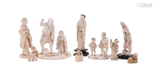 Y A Japanese Ivory Okimono of a walking bijin holding a sing...