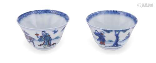 A pair of Chinese doucai wine cups