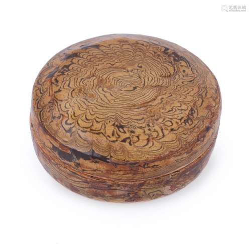 A Chinese yellow-glazed marbled pottery cover box