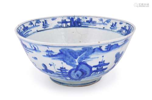 A Safavid large blue and white fritware bowl