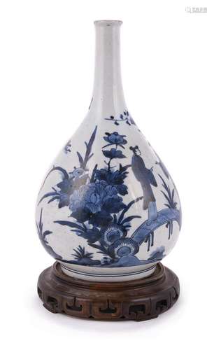 A Japanese Arita blue and white bottle vase