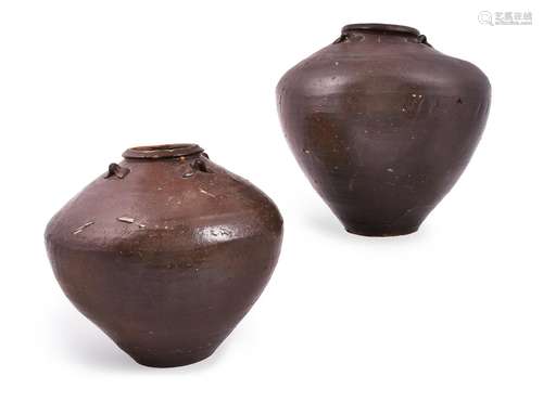 Two Chinese brown glazed pottery storage jars