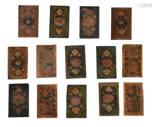 A group of 14 wooden floral book binding boards