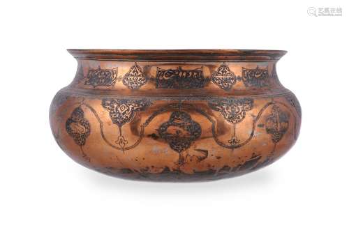 A Safavid large tinned copper bowl