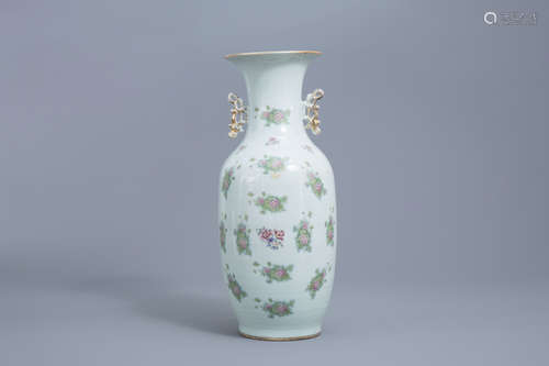 A Chinese famille rose vase with floral design, 19th C;