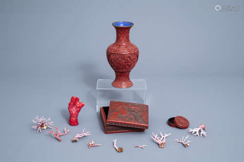 A varied collection of Chinese and Japanese cinnabar lacquer...