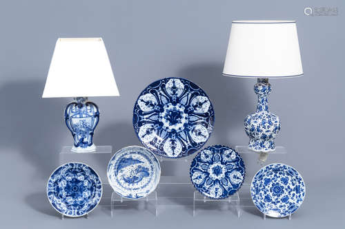 A varied collection of Dutch Delft blue and white pottery wi...