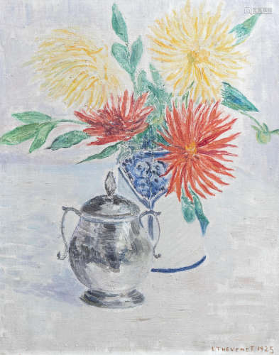 Louis Thevenet (1874-1930): Still life with chrysanthemums, ...
