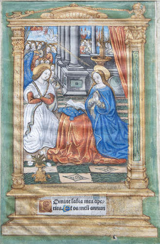 An illuminated miniature on parchment depicting the Annuncia...