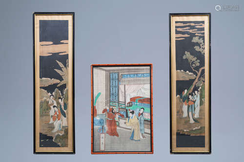 Chinese school, ink and colours on silk, 19th C.: Three myth...