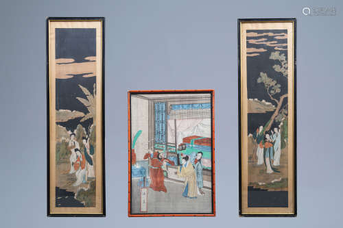 Chinese school, ink and colours on silk, 19th C.: Three myth...