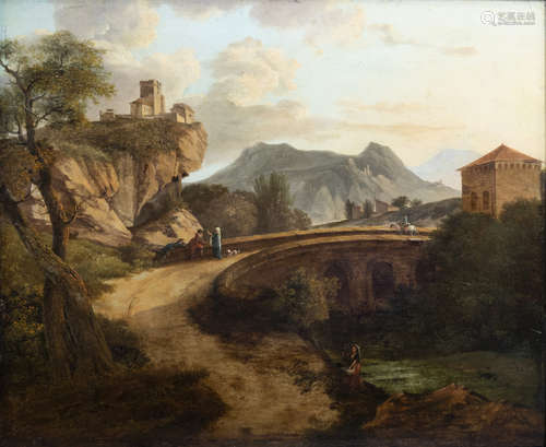 Italian school: An animated landscape, oil on panel, ca. 180...