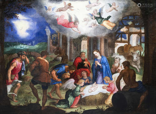 Venetian school: The adoration of the shepherds, oil on canv...