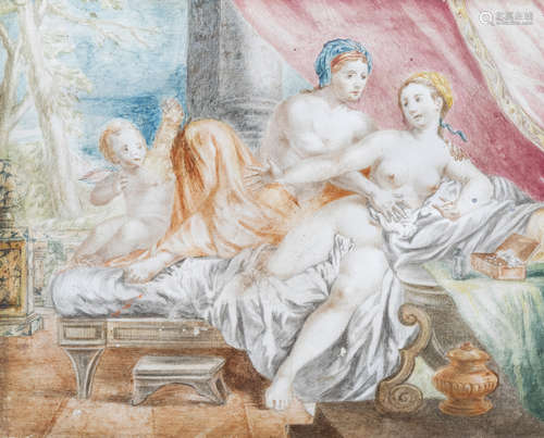 Italian school: The bed of love, gouache on parchment, 17th ...