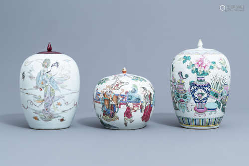 Three various Chinese famille rose ginger jars and jars and ...