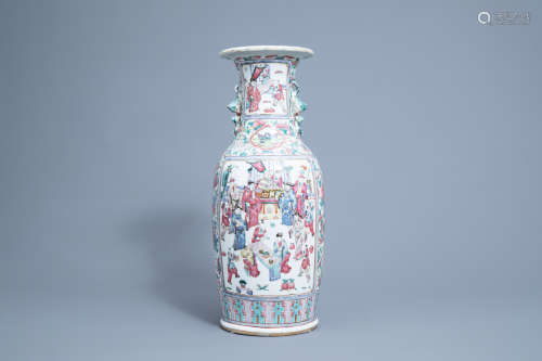 A Chinese famille rose vase with figurative and floral desig...