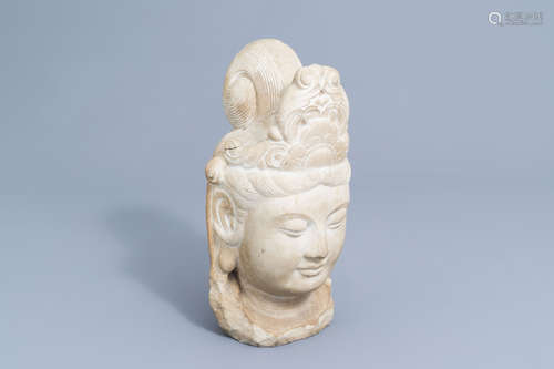 A Chinese white marble head of Guanyin, Northern Qi-style, 2...