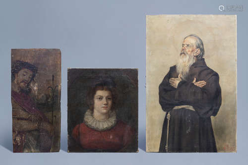 Flemish and Italian school: Three various works, oil on canv...