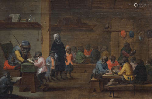 Flemish school: Singerie scene with monkeys, oil on canvas, ...