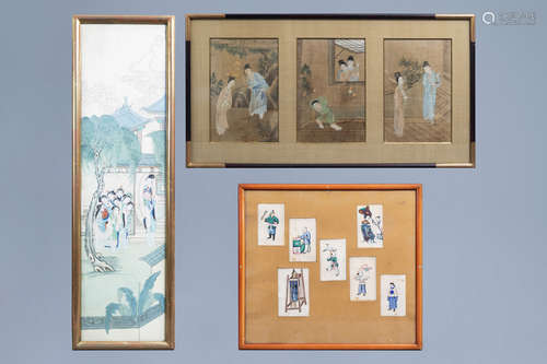 Chinese school, ink and colours on silk and pith paper, 18th...