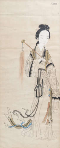 Chinese school, ink and colours on paper, Republic, 20th C.:...