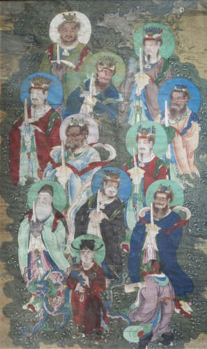 Chinese school, ink and colour on silk, Qing: Heavenly kings
