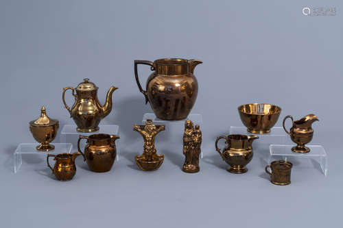 A varied collection of English monochrome copper lustreware ...