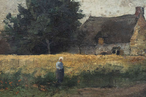 Frantz Binje (1835-1900): View on a farm, oil on canvas maro...