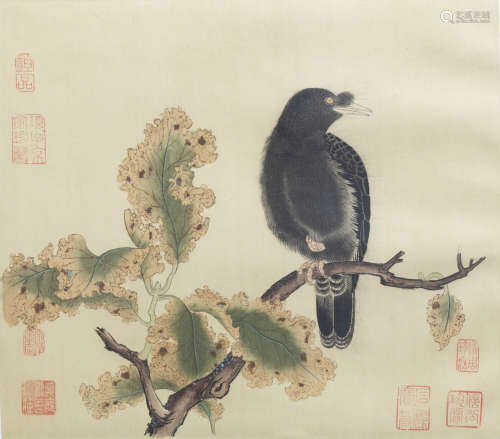 Chinese school, ink and colours on silk, 19th/20th C.: A bir...