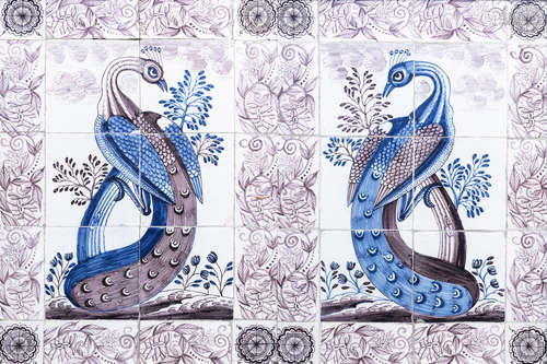 A pair of Dutch Delft blue, white and manganese tile murals ...