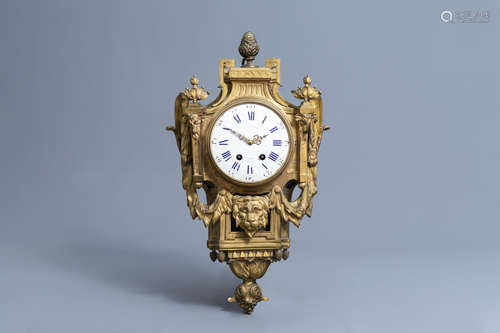 A French Neoclassical gilt bronze cartel clock, 18th C.