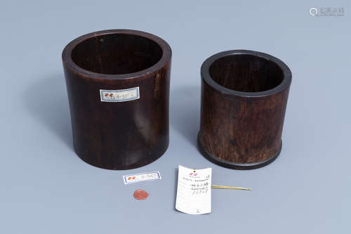 Two Chinese wooden brush pots, Qing