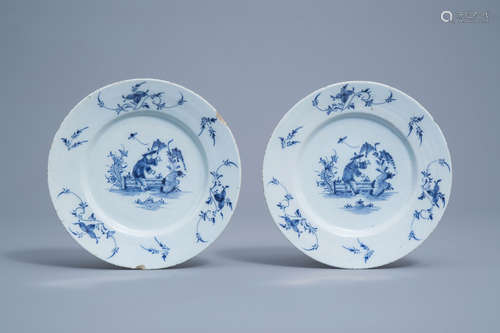 A pair of Dutch Delft blue and white 'chinoiserie' plates, 1...