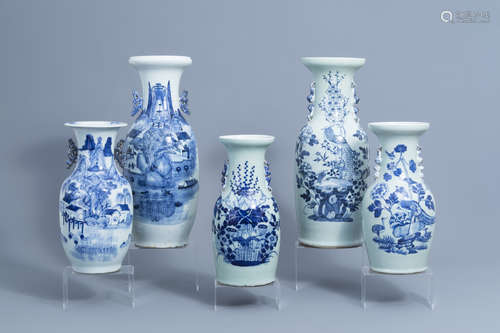 Five various Chinese blue, white and celadon vases, 19th/20t...