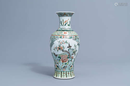 A Chinese famille verte baluster vase with birds among bloss...